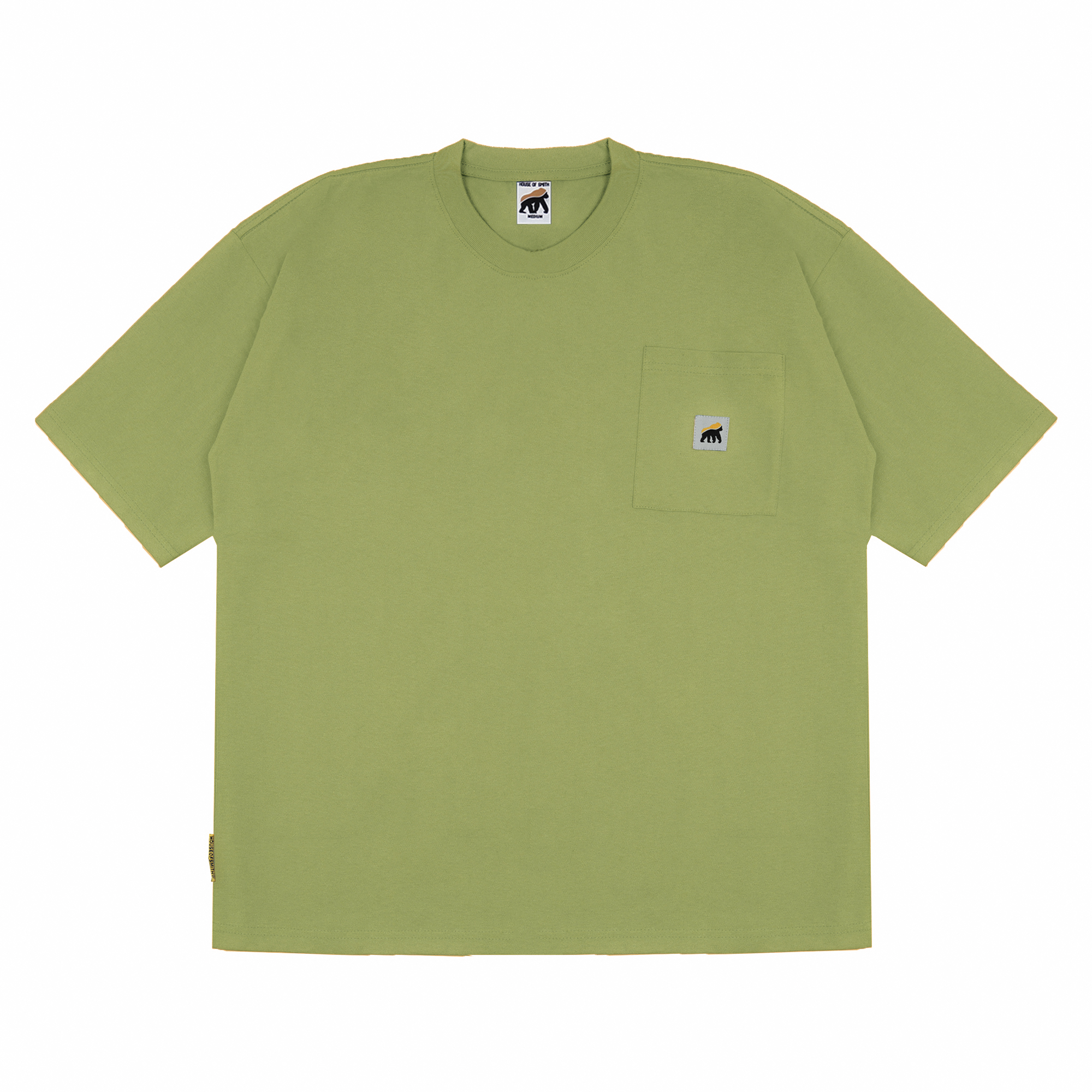 House of Smith Kaos Boxy Pria - Pocket Olive Green Boxy Heavyweights TShirt 16S - Boxy T Shirt