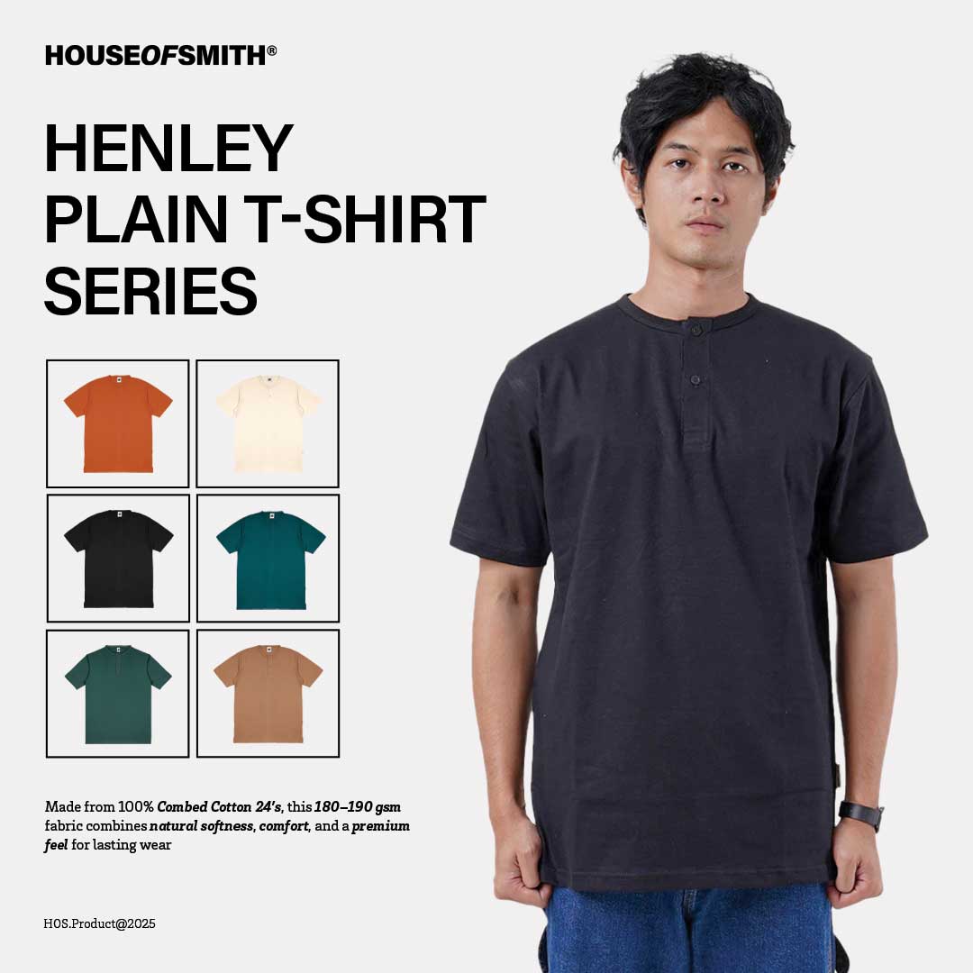 House of Smith Kaos Henley Pria Lengan Pendek - Plain Tshirt - T Shirt Short Henley - Image 3