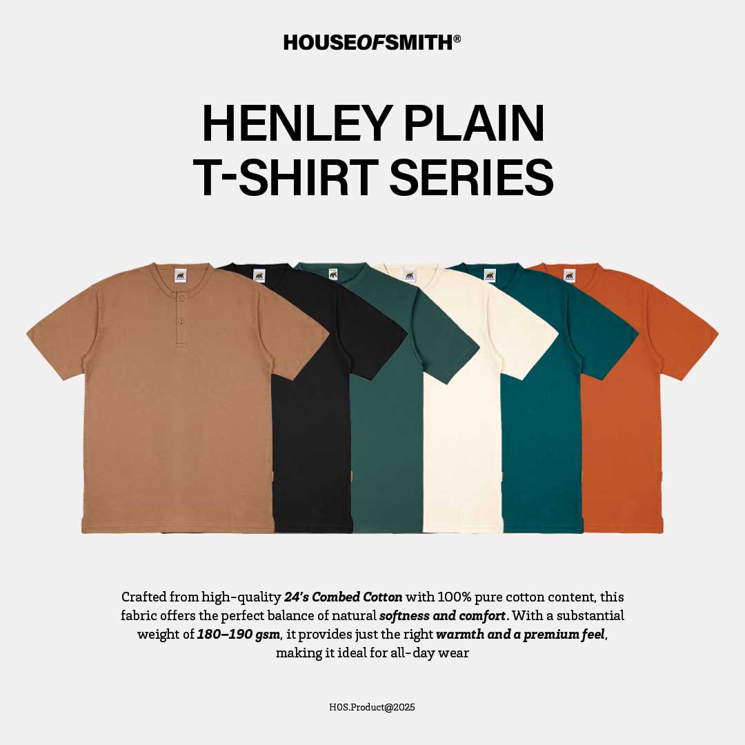 House of Smith Kaos Henley Pria Lengan Pendek - Plain Tshirt - T Shirt Short Henley