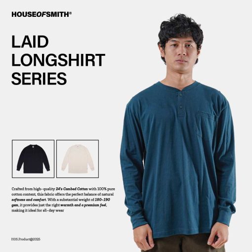 House of Smith Kaos Pria Lengan Panjang - Laid Longshirt - T Shirt Long Sleeve Henley - Image 3