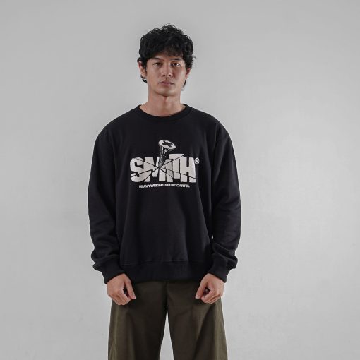 House of Smith Sweater Crewneck Pria - Crack Crewneck Black - Image 4