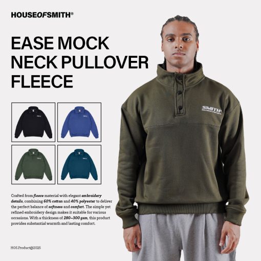 House of Smith Jaket Pria - Ease Mock Neck Pullover Fleece - Half Zipper Jacket - Image 3