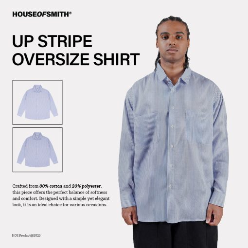 House of Smith Kemeja Pria - Up Stripe Oversized Shirt - Oversize Long Shirts - Image 3
