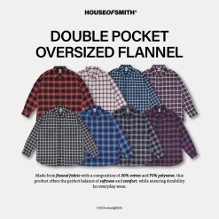 House of Smith Kemeja Flanel Oversize Pria - Double Pocket Oversized Flannel - Flannel Long Shirt
