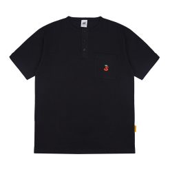 House of Smith Kaos Henley Pria Lengan Pendek - Tomatoes Pocket Regular Henley Black - T Shirt Short Henley