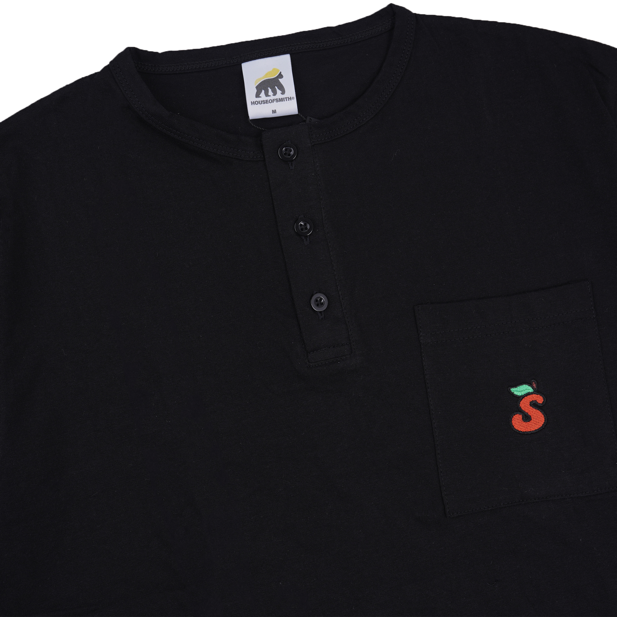 House of Smith Kaos Henley Pria Lengan Pendek - Tomatoes Pocket Regular Henley Black - T Shirt Short Henley - Image 2