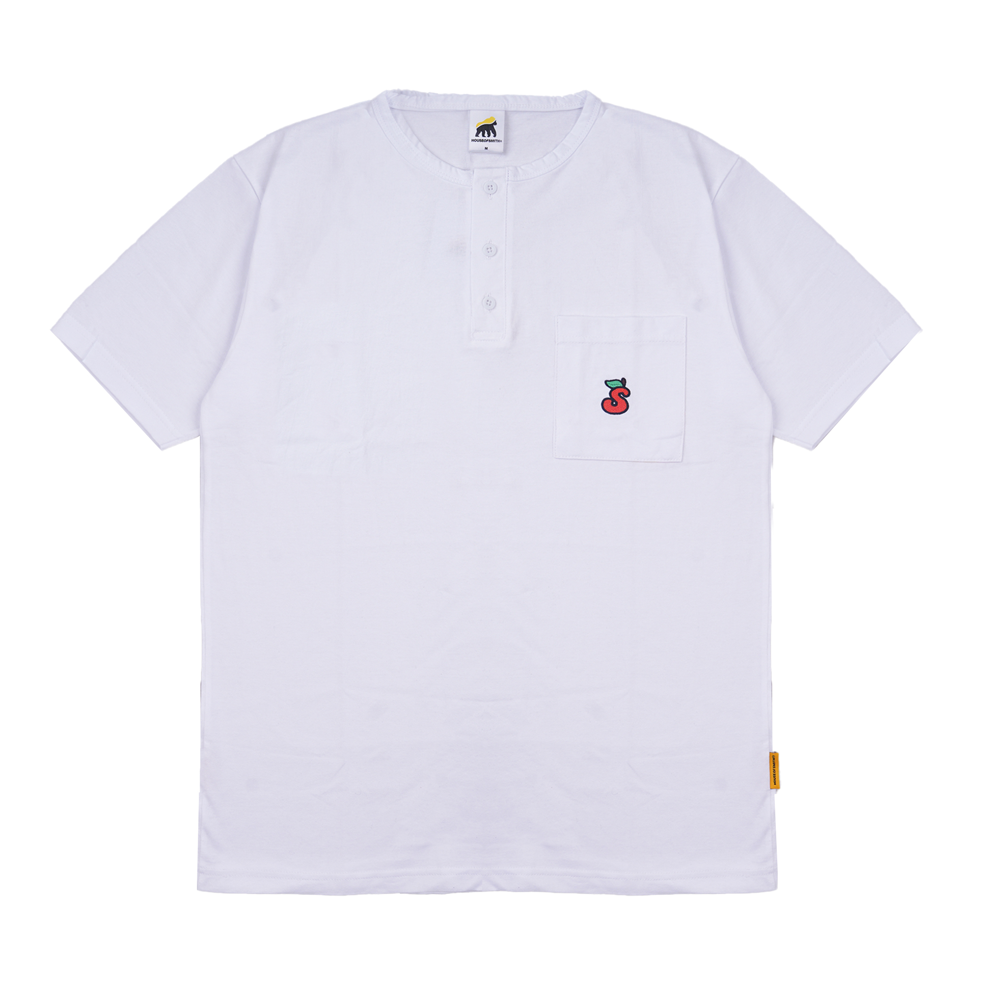 House of Smith Kaos Henley Pria Lengan Pendek - Tomatoes Pocket Regular Henley White - T Shirt Short Henley