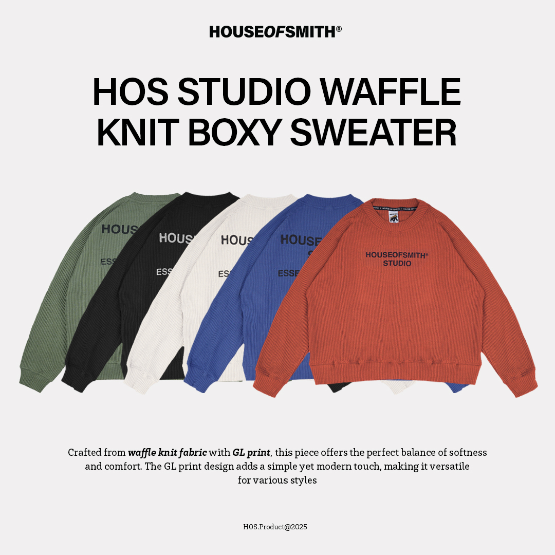 House of Smith Sweater Crewneck Boxy Pria - Hos Studio Waffle Knit Boxy Sweater