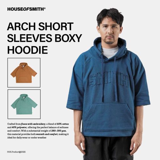 House of Smith Sweater Hoodie Boxy Short Sleeve Pria - Arch Short Sleeves Boxy Hoodie - Image 3