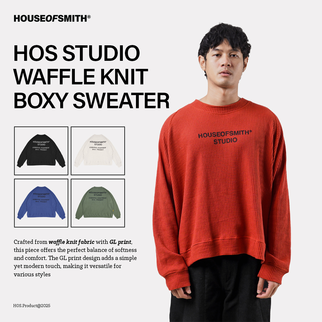 House of Smith Sweater Crewneck Boxy Pria - Hos Studio Waffle Knit Boxy Sweater - Image 3