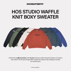 House of Smith Sweater Crewneck Boxy Pria - Hos Studio Waffle Knit Boxy Sweater
