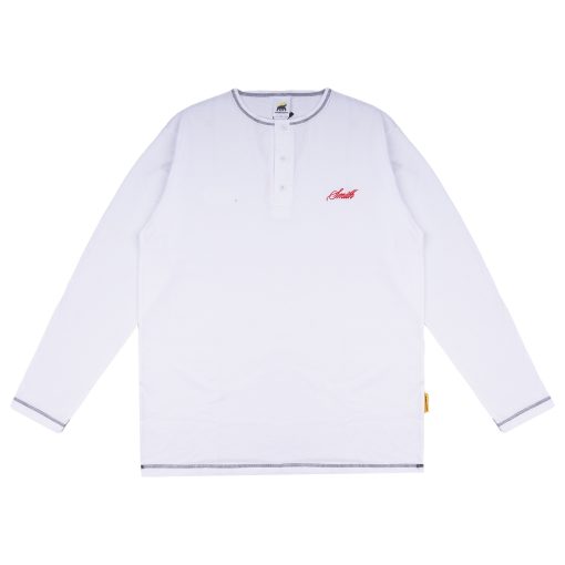 House of Smith Kaos Pria Lengan Panjang - Smith Long Sleeve Henley White - T Shirt Long Sleeve Henley