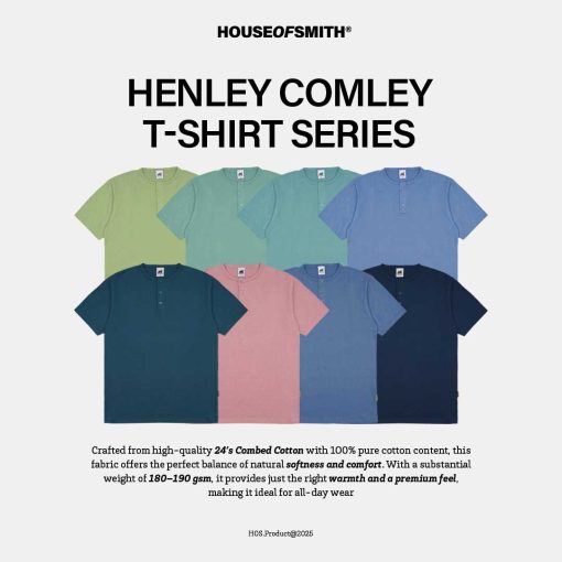 House of Smith Kaos Henley Pria Lengan Pendek - Comley Tshirt - T Shirt Short Henley - Image 2