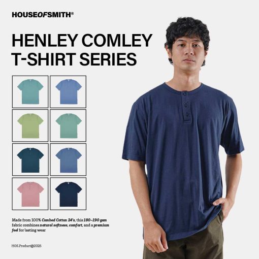 House of Smith Kaos Henley Pria Lengan Pendek - Comley Tshirt - T Shirt Short Henley - Image 3