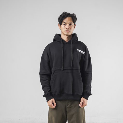 House of Smith Sweater Hoodie Oversize Pria - Double Sleeve Hoodie Black - Image 4