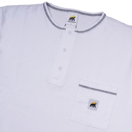 House of Smith Kaos Henley Pria Lengan Pendek - Heatic Pocket Regular Henley White - T Shirt Short Henley - Image 2