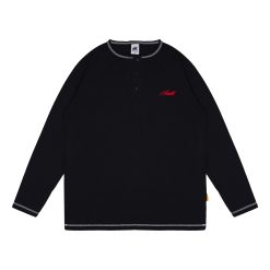 House of Smith Kaos Pria Lengan Panjang - Smith Long Sleeve Henley Black - T Shirt Long Sleeve Henley