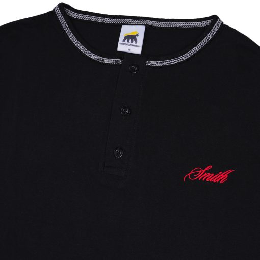 House of Smith Kaos Pria Lengan Panjang - Smith Long Sleeve Henley Black - T Shirt Long Sleeve Henley - Image 2