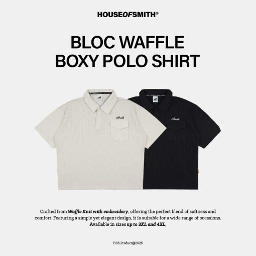 House of Smith Polo Shirt - Bloc Waffle Boxy Polo Shirt - Kaos Polo Boxy Pria