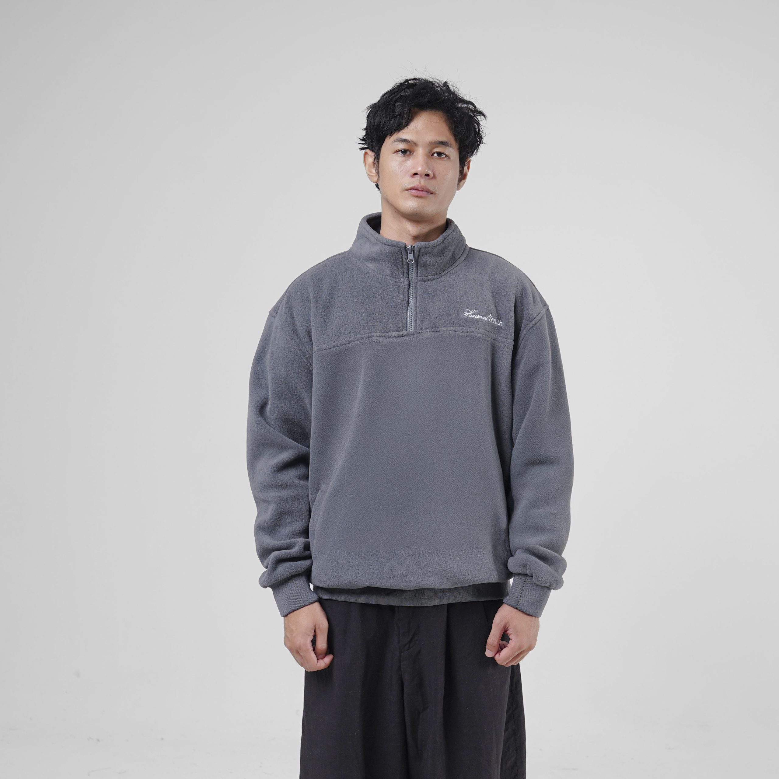 House of Smith Jaket Pria - Morzip Jacket Polar Grey - Halfzip - Image 4