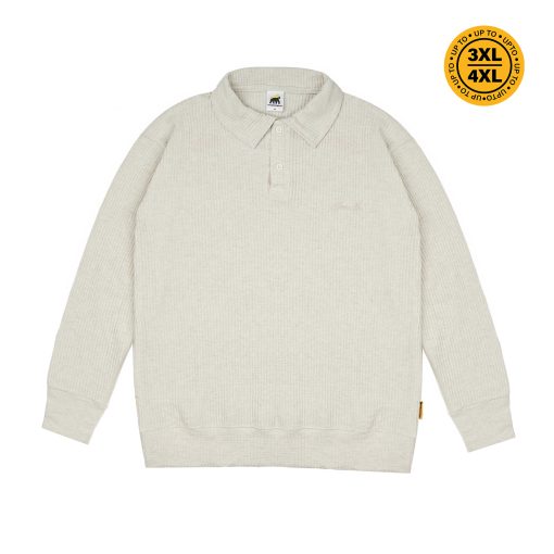 House of Smith Kaos Polo Pria Lengan Panjang - Thermal Waff Oversized Long Sleeve Polo Ivory - Polo Oversized