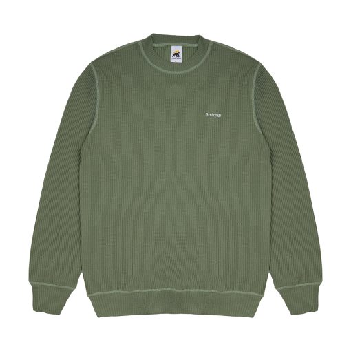 House of Smith Sweater Crewneck Pria - Weave Waffle Knit Ls Dark Dusty Green