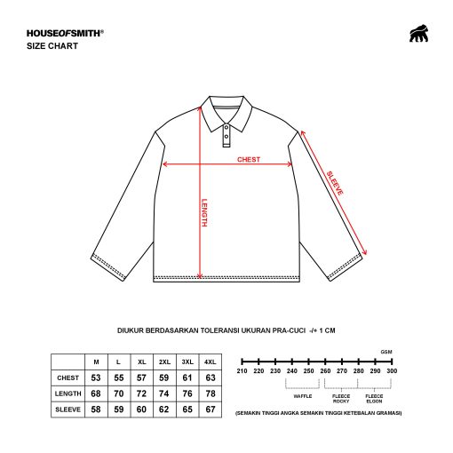 House of Smith Kaos Polo Pria Lengan Panjang - Thermal Waff Oversized Long Sleeve Polo Dark Grey - Polo Oversized - Image 3