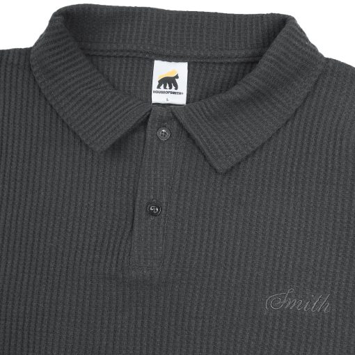 House of Smith Kaos Polo Pria Lengan Panjang - Thermal Waff Oversized Long Sleeve Polo Dark Grey - Polo Oversized - Image 2