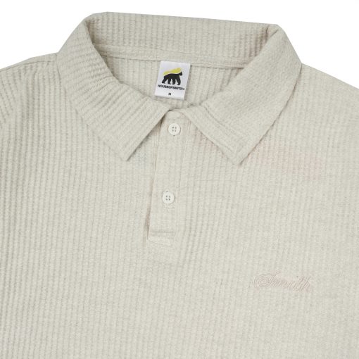 House of Smith Kaos Polo Pria Lengan Panjang - Thermal Waff Oversized Long Sleeve Polo Ivory - Polo Oversized - Image 3