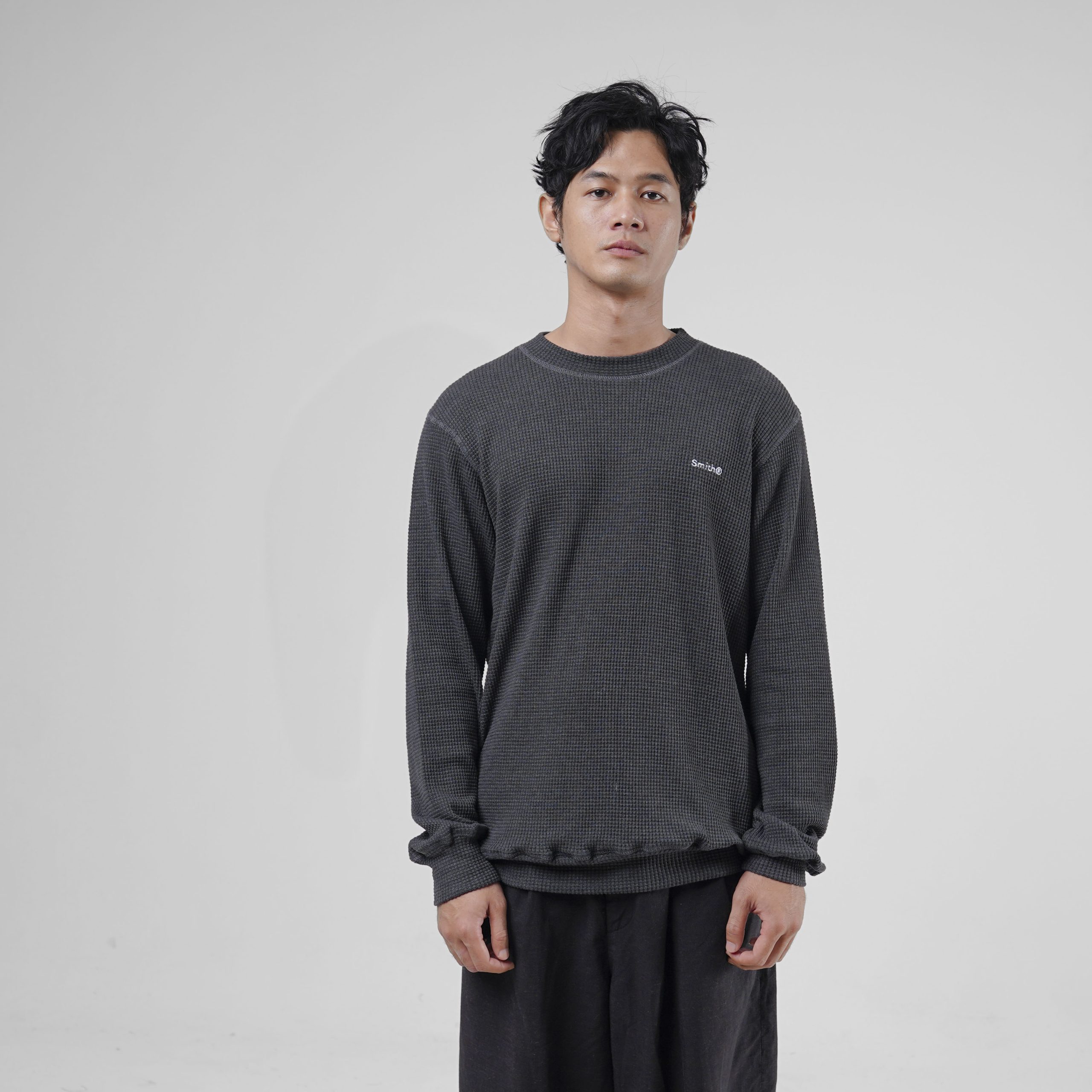 House of Smith Sweater Crewneck Pria - Weave Waffle Knit Ls Dark Grey - Image 3