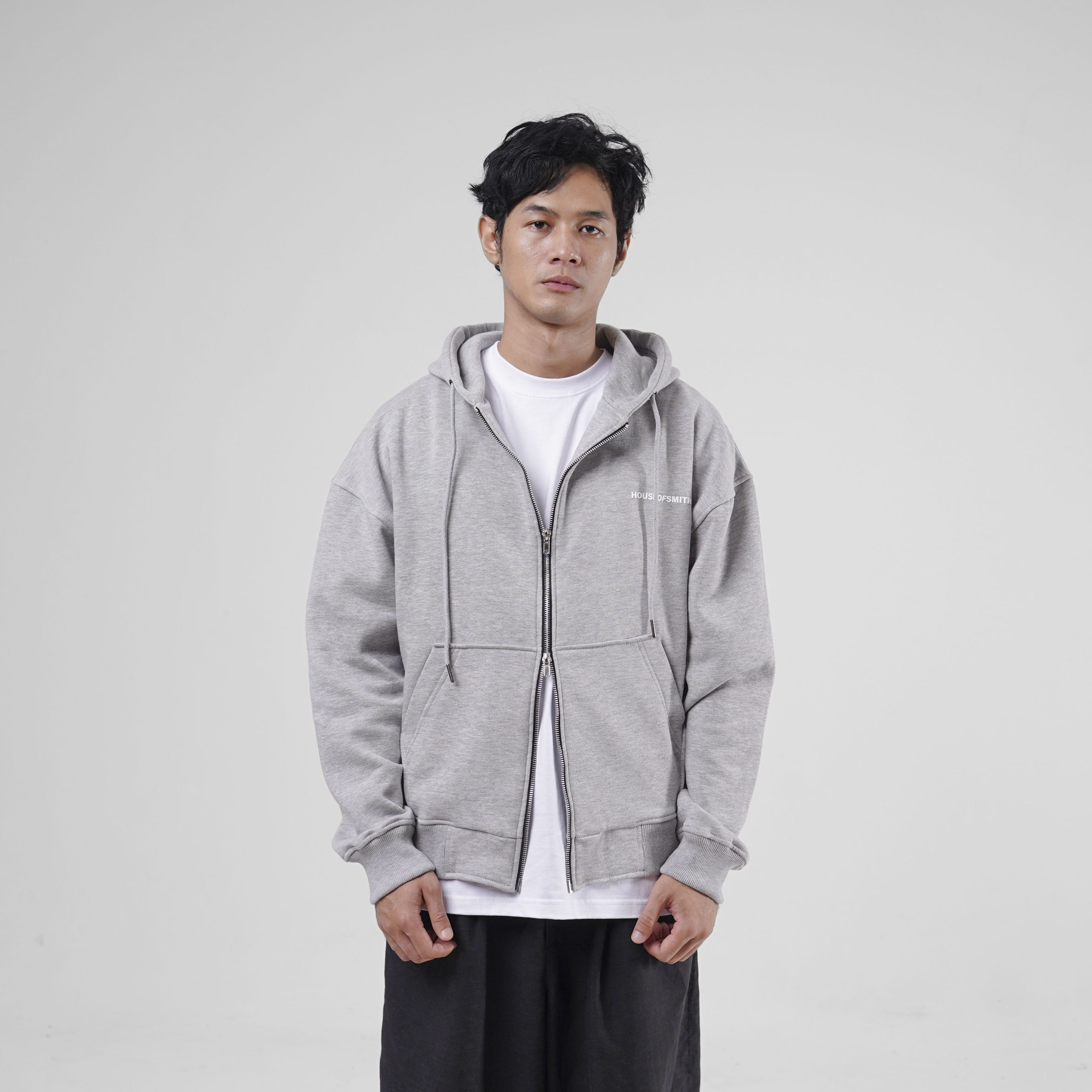 House of Smith Sweater Hoodie Boxy Pria - Carmein Hoodie Zipper Heater Boxy Grey - Image 7