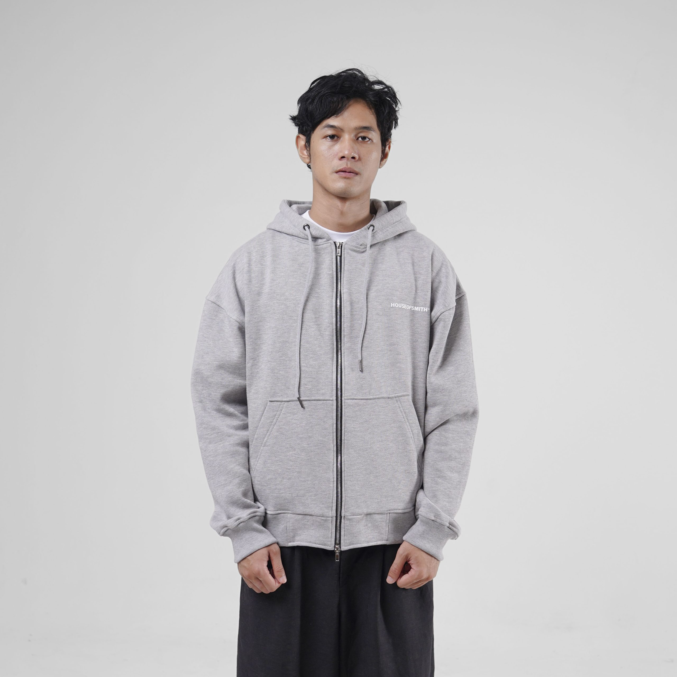 House of Smith Sweater Hoodie Boxy Pria - Carmein Hoodie Zipper Heater Boxy Grey - Image 6