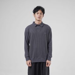 Alternative view of House of Smith Kaos Polo Pria Lengan Panjang - Thermal Waff Oversized Long Sleeve Polo Dark Grey - Polo Oversized