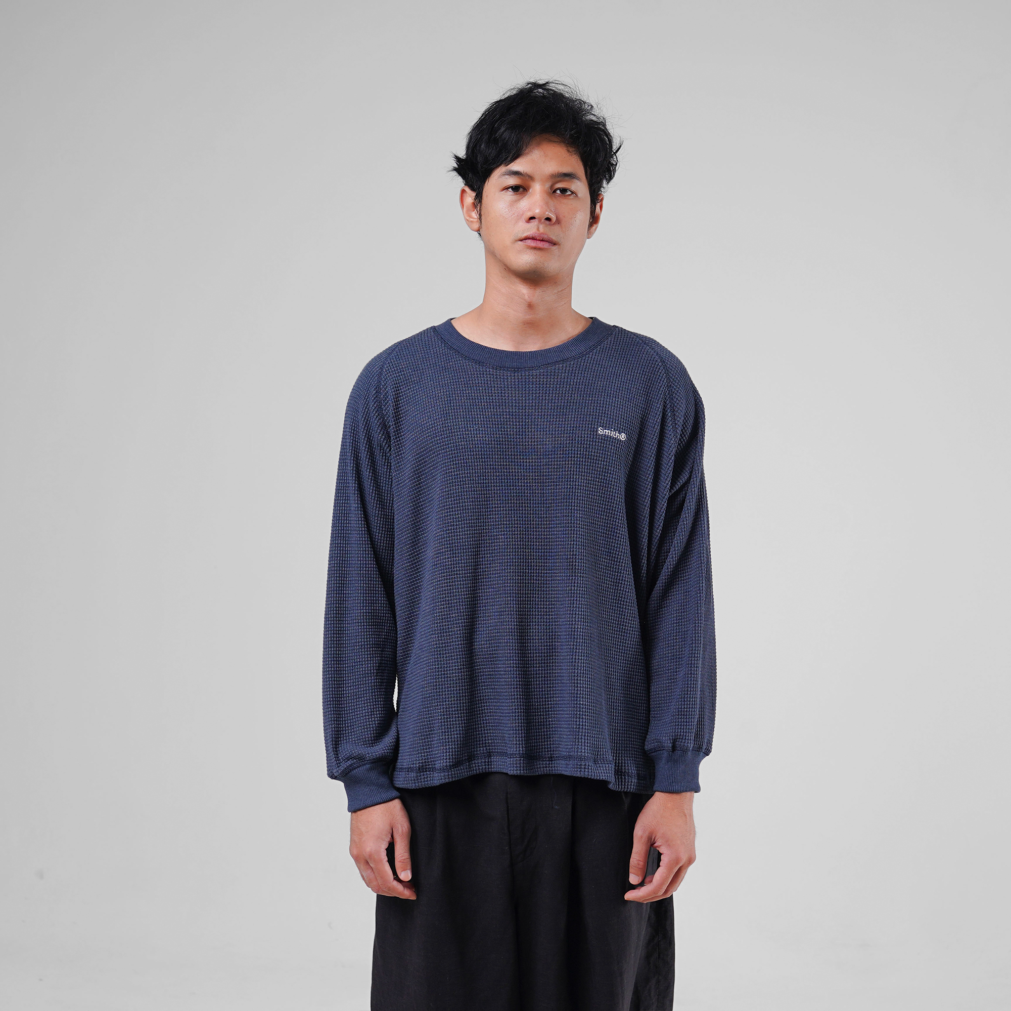 House of Smith Kaos Pria Lengan Panjang - Therma Waffle Knit Boxy Ls Navy - Long Sleeve Boxy - Image 4
