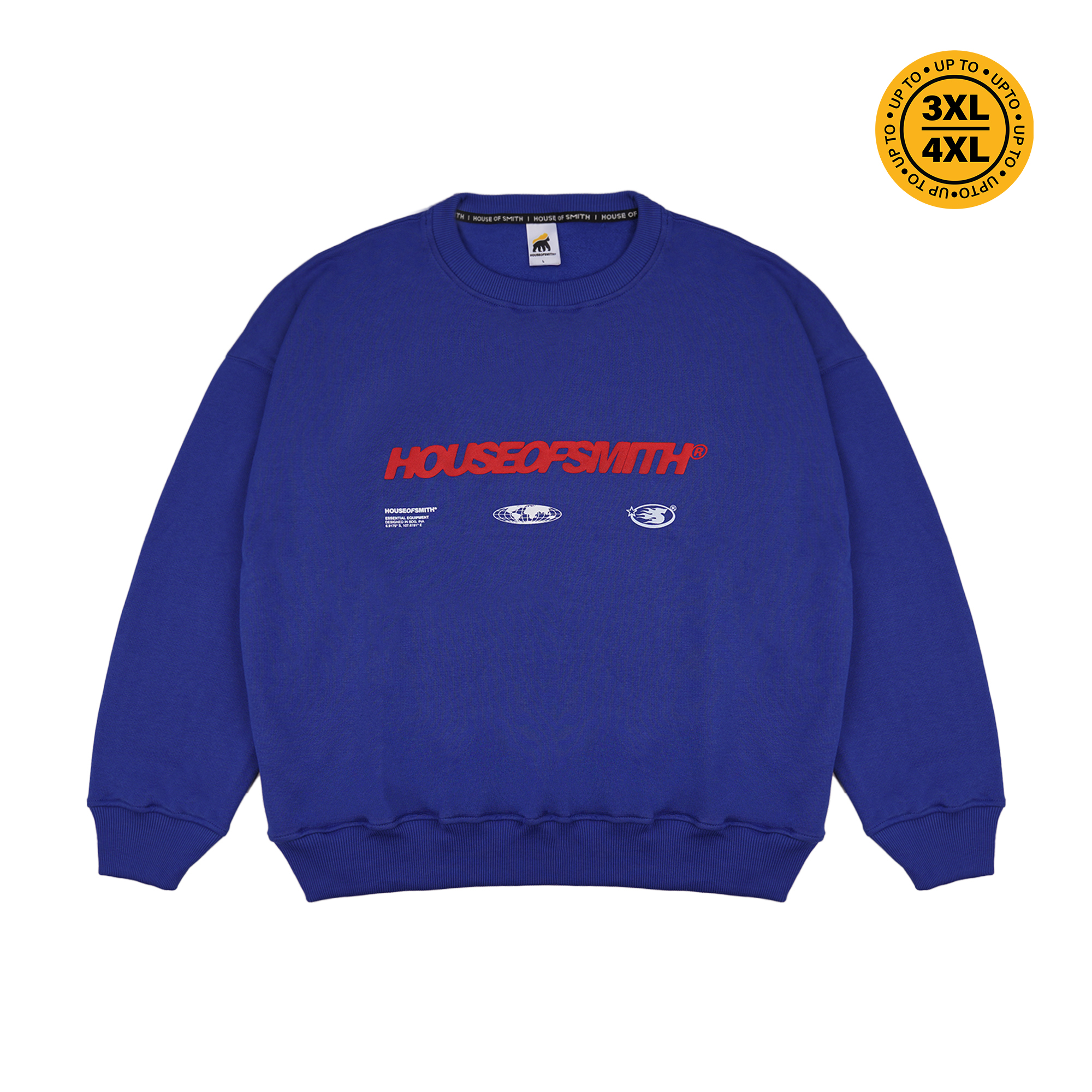 House of Smith Sweater Crewneck Boxy Pria - Sphere Boxy Crewneck Blue