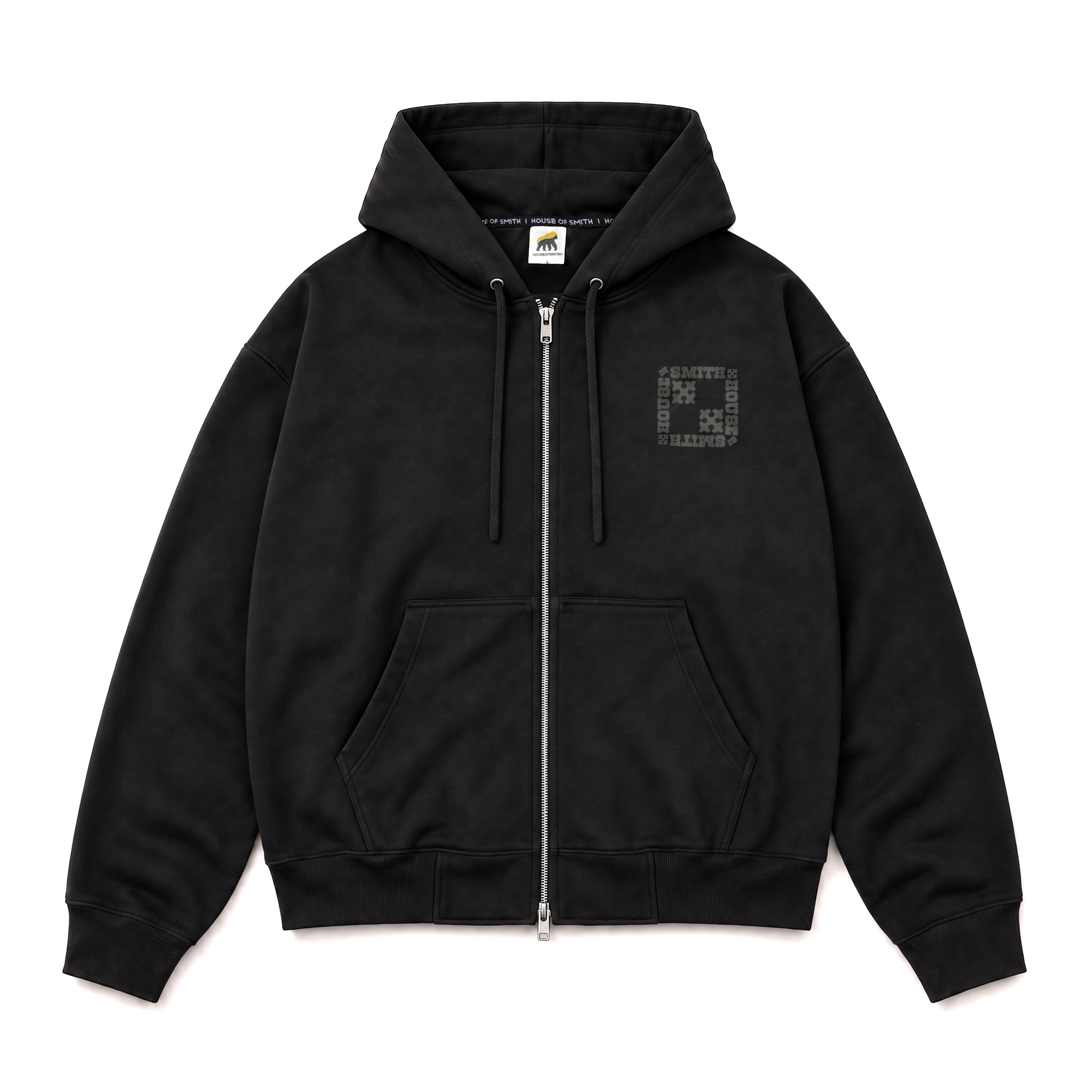 House of Smith Sweater Hoodie Boxy Pria - Deco Zipper Boxy Hoodie Black